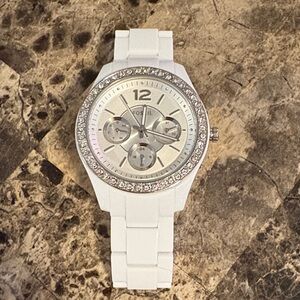 Fossil White Silicone Watch with Crystal Bezel